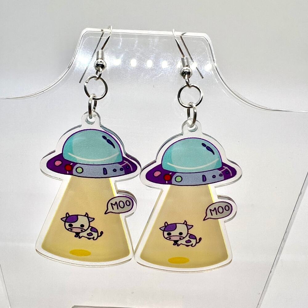 UFO Earrings - Cow Earrings - Alien Earrings - Space Accessories - Nerd Earrings